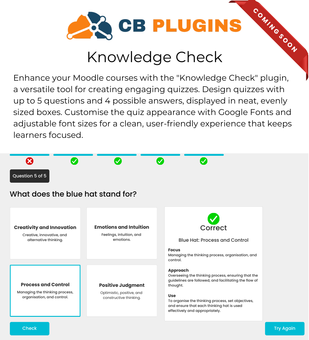 Knowledge Check -  Moodle Content Activity Plugin