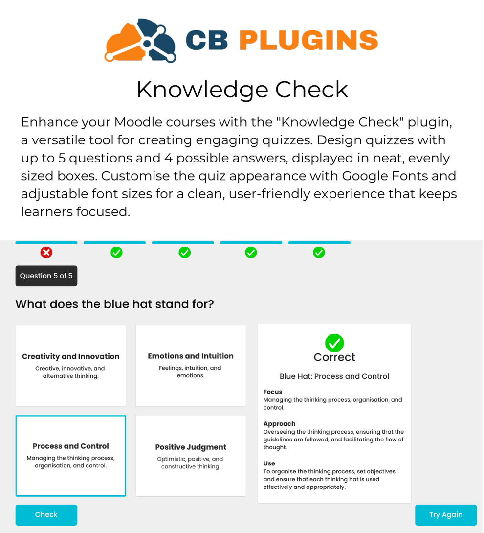 Knowledge Check - Moodle Content Activity Plugin – CB Plugins