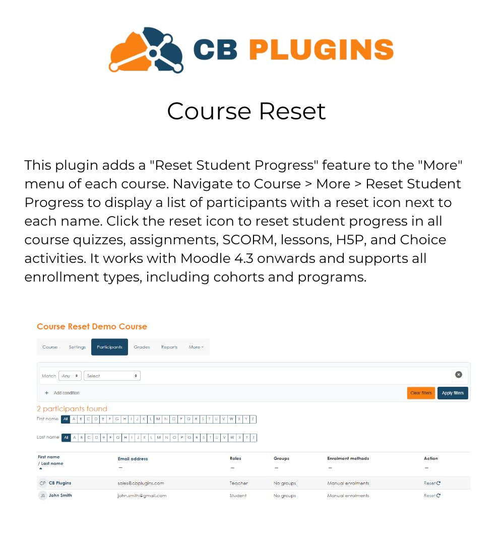 Course Reset - Moodle Admin Plugin