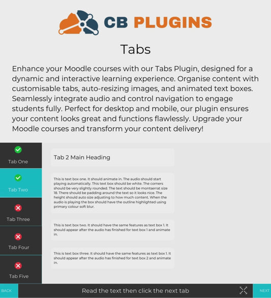 Tabs - Moodle Content Activity Plugin